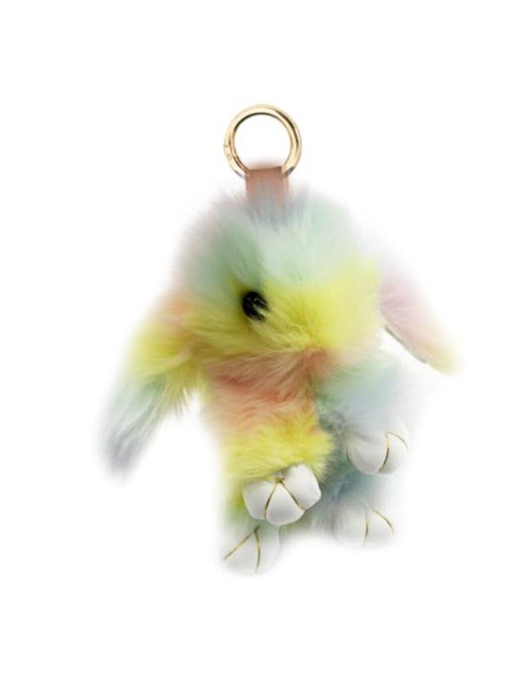 Faux Rabbit Fur Bunny Keychain Gold Alloy Keyring